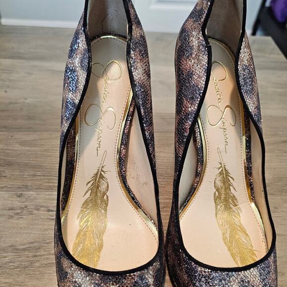 Jessica Simpson Pixy Heels Womens Size 8 Animal Print Shimmer Black Brown Party - Picture 4 of 9
